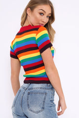Rainbow Stripe Short Sleeve Jumper - Ariona