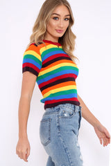 Rainbow Stripe Short Sleeve Jumper - Ariona