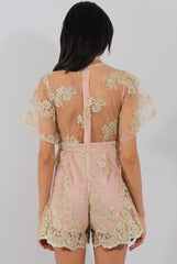 Nude Pink & Gold Embellished Playsuit- Arizona