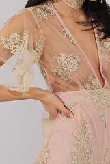 Nude Pink & Gold Embellished Playsuit- Arizona