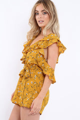 Mustard Floral Cold Shoulder Playsuit - Arlene