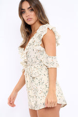 Cream Floral Cold Shoulder Playsuit - Arlene