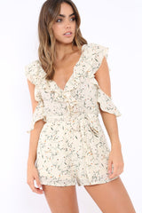 Cream Floral Cold Shoulder Playsuit - Arlene