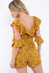 Mustard Floral Cold Shoulder Playsuit - Arlene