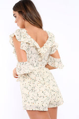 Cream Floral Cold Shoulder Playsuit - Arlene
