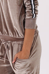 Taupe Velvet Stripe Tracksuit - Armani