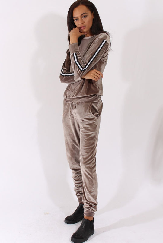 Taupe Velvet Stripe Tracksuit - Armani