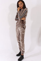 Taupe Velvet Stripe Tracksuit - Armani