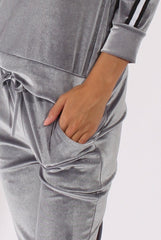 Grey Velvet Stripe Tracksuit - Armani