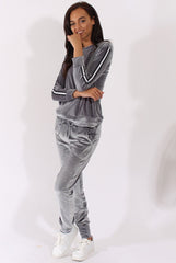 Grey Velvet Stripe Tracksuit - Armani