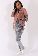 Grey Velvet Stripe Tracksuit - Armani