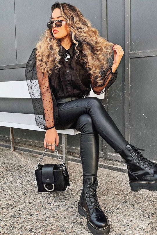 Black Organza Polka Long Sleeve Shirt - Parrie