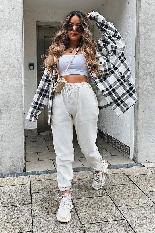 Ecru White Denim Oversized Joggers - Vylette