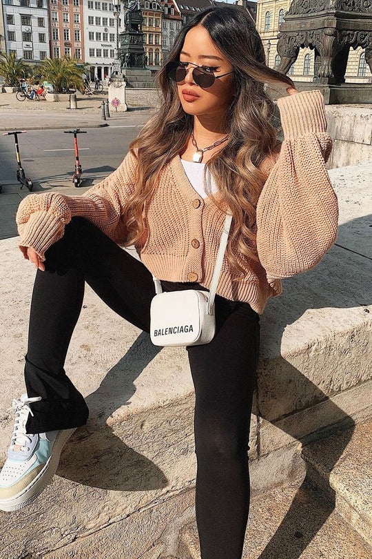 Nude Chunky Knit Button Front Cardigan - Florance