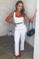 White Belted Tapered Peg Trousers - Jessika