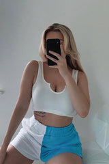 Blue Half Splice Contrast Shorts - Erin