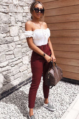 Wine Belted Tapered Peg Trousers - Jessika