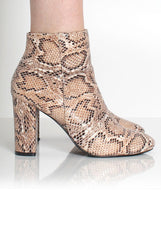Ashlie Beige Snakeskin Ankle Boots