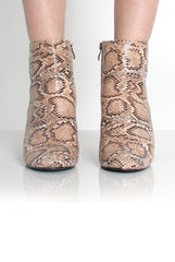 Ashlie Beige Snakeskin Ankle Boots