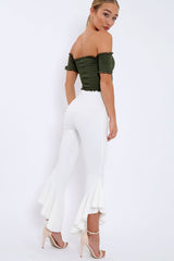 White Frill Hem Trousers - Ashlie