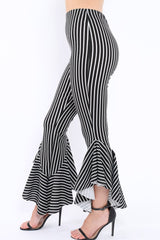 Black and White Stripe Frill Hem Trousers - Ashlie