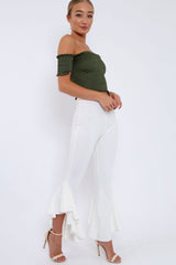 White Frill Hem Trousers - Ashlie