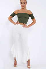 White Frill Hem Trousers - Ashlie