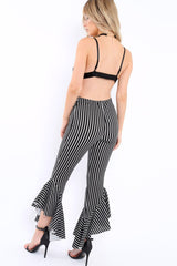 Black and White Stripe Frill Hem Trousers - Ashlie