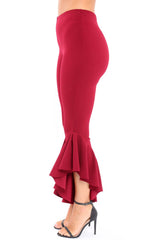 Wine Frill Hem Trousers - Ashlie
