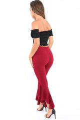 Wine Frill Hem Trousers - Ashlie