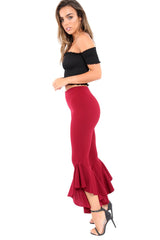 Wine Frill Hem Trousers - Ashlie