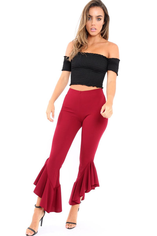 Wine Frill Hem Trousers - Ashlie