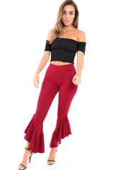 Wine Frill Hem Trousers - Ashlie