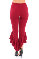 Wine Frill Hem Trousers - Ashlie