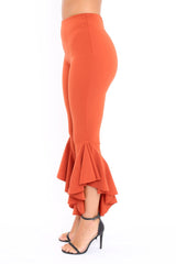Rust Frill Hem Trousers - Ashlie