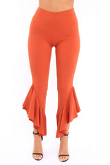 Rust Frill Hem Trousers - Ashlie