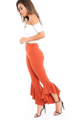 Rust Frill Hem Trousers - Ashlie