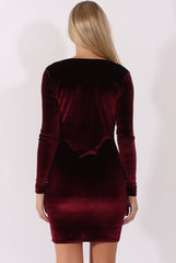 Wine Velvet Long Sleeve Cowl Neck Dress - Asteroid
