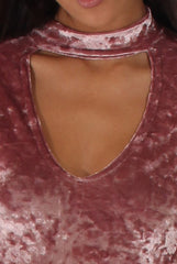 Mauve Crushed Velvet High Neck Cut Out Bodysuit - Asumi
