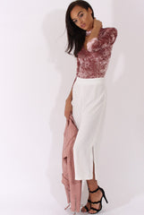 Mauve Crushed Velvet High Neck Cut Out Bodysuit - Asumi