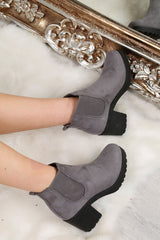 Grey Faux Suede Heeled Ankle Boots - Athina