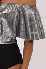 Silver Metallic Pleated Bardot Bodysuit - Aubree