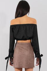 Black Bardot Crop Top - Sasha