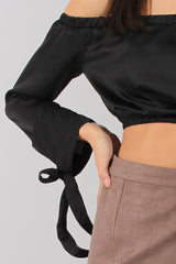Black Bardot Crop Top - Sasha