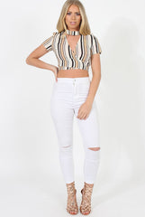 Nude & White Wrap Around Choker Top - Audrey