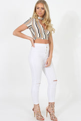 Nude & White Wrap Around Choker Top - Audrey