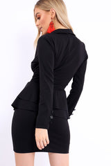 Black Asymmetrical Front Detail Fitted Blazer Dress - Audrey