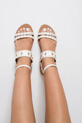White Strappy Studded Gladiator Sandals - Audrina