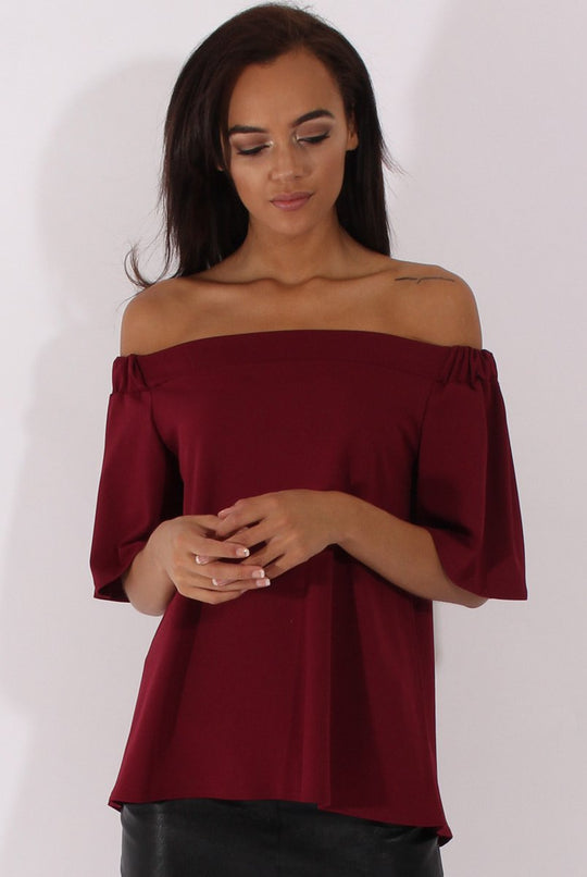 Wine Bardot Split Back Top - Aurora