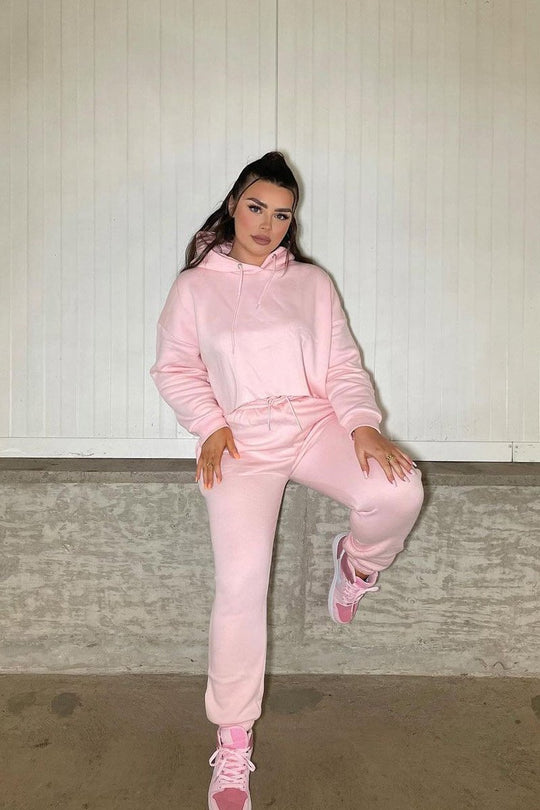 Pink Cropped Oversized Hoodie and Joggers Co-ord - Karenza